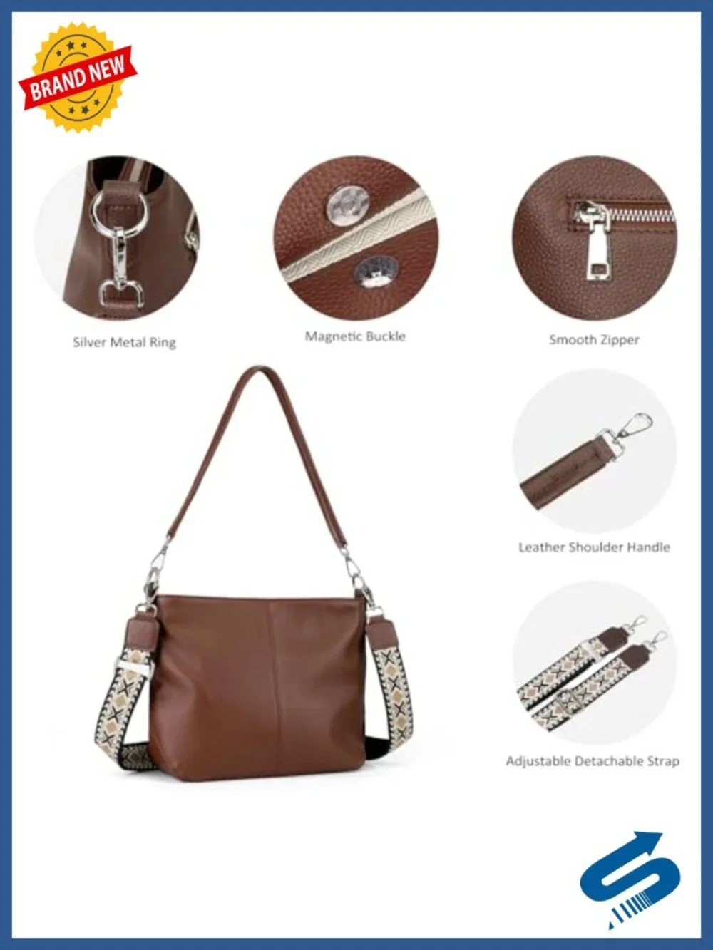 Genuine Leather Hobo Crossbody Bag with 2 Straps